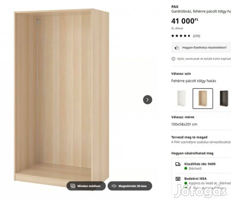 Ikea PAX PAX 100x58x201 Fehérre pácolt tölgy+2 ajtó