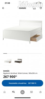 Ikea ágykeret idanas fehér 180x200 ágyneműtartós