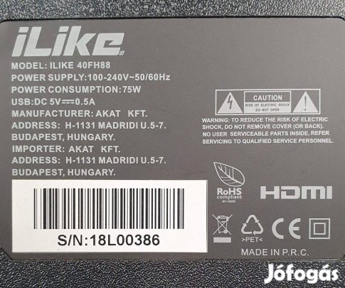Ilike 40FH88 Full Hd LED LCD tv hibás törött alkatrésznek