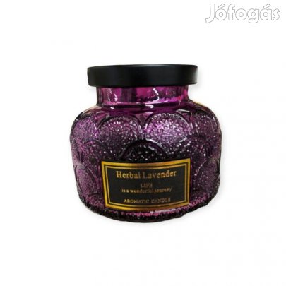 Illatgyertya lila dupla kanóccal levendula illattal üvegben