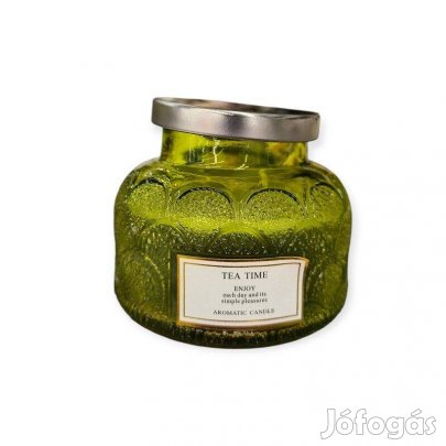 Illatgyertya zöld Élvezd minden napot ezüst fedéllel üvegben
