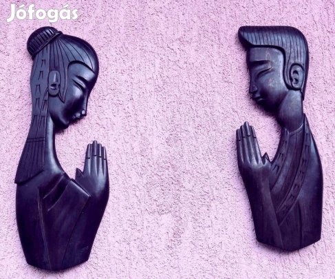 Ima, faragott Indonéz keményfa szobor párban. Egyedi egzotikus kézműve