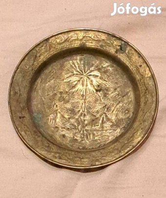 Indiai kézműves, pálmamotívumos, kézzel kalapált réz tálka