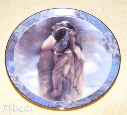 Indiános jelzett porcelán tányér, dísztányér