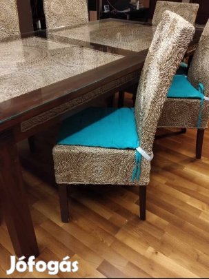 Indonéz handmade banánlevél étkezőasztal 6 székkel