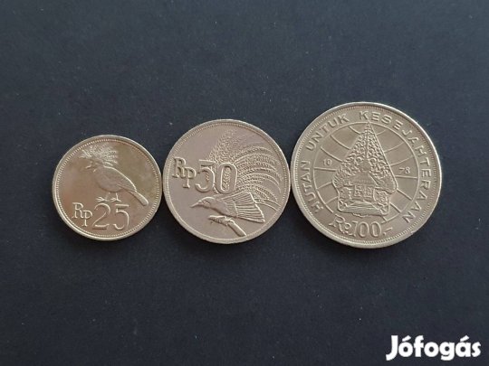 Indonézia 25, 50, 100 Rúpia érmék (3 érme egyben):