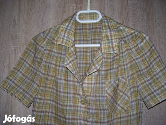 Ing, kockás, blúz, sárga-barna 38-as