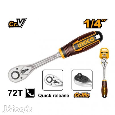 Ingco Racsnis hajtószár 1/4" 155 mm 72T CrV