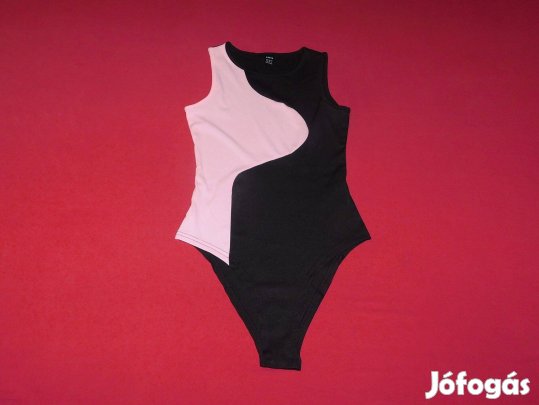 Ingyen Posta, Új Shein, rózsaszín-fekete, patentos body, XS-es, 34-es