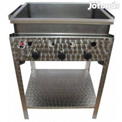 Inox ipari háromégős álló fánk lángossütő készülék, pb-gáz üzemű