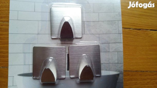 Inox öntapadós akasztó, többféle forma, 3 db-os szett, erős tartás, új