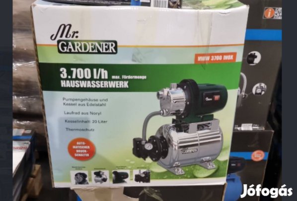 Inox rozsdamentes acél tartállyal 20L-es hidrofor, házi vízmű 3700L/h