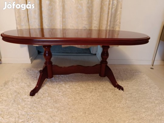 Intarziás  magasfényű tömörfa asztal, dohányzóasztal.