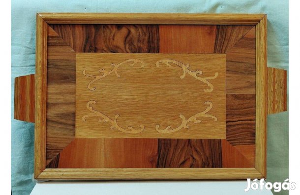Intarziás tálca, Vintage fa tálca