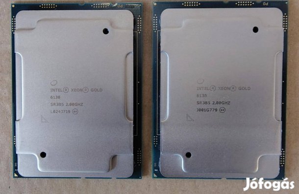 Intel Xeon Gold 6138 20 mag/40 szál 2GHz turbo 3,7GHz Socket Fclga3647