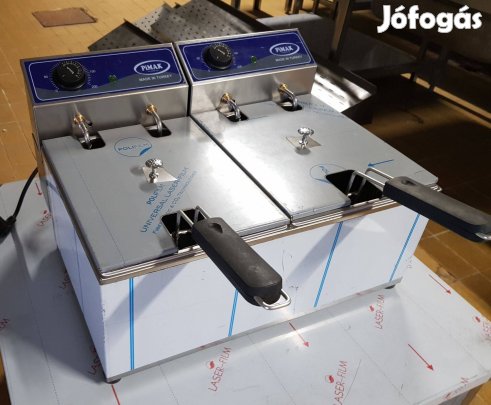 Ipari 8+8 literes új inox olajsütő fritőz hőkioldóval ce papirokkal