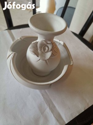 Iparművészeti kerámia váza tállal együtt - virágváza - virágmintás