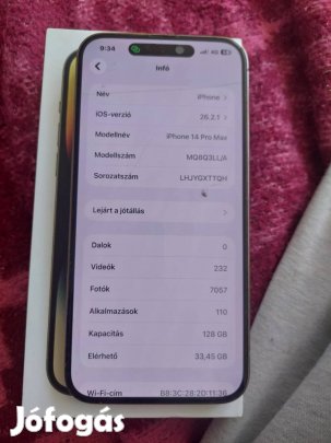 Iphone 14 pro max 128GB 85%akkumulátor 240000 ft