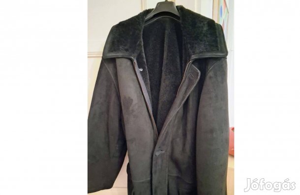 Irha-bőr télikabát, fekete, jó minőségű, XL