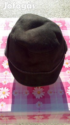 Irha télisapka 56 méret új feketebőr szürke szőrme