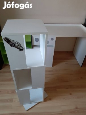 Íróasztal és forgó polc/ könyvszekrény fehér