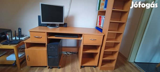 Íróasztal könyvespolccal, fiókos szekrényekkel