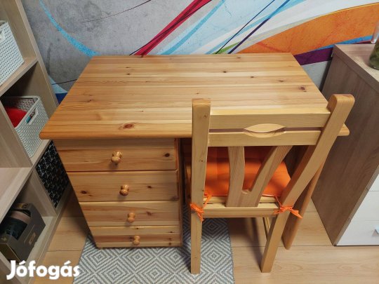 Íróasztal székkel, fenyő, gyermek bútor