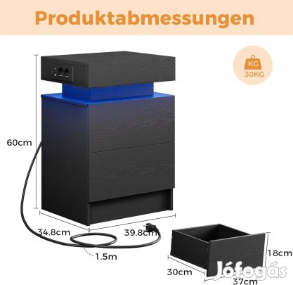 Ironck éjjeli szekrény leddel és beépített hálózati aljzattal