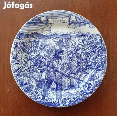 Ironstone Tableware angol jelenetes kék porcelán tányér dohányföld