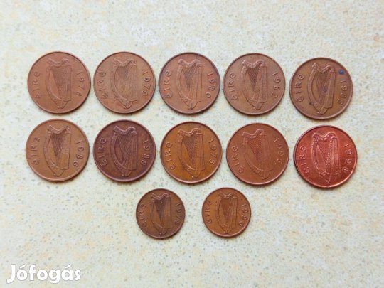 Írország 12 db Különböző Érme 1 Penny 2 Pence 1975-1998