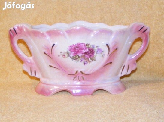 Irrizáló porcelán rózsás virágtartó, dísztárgy