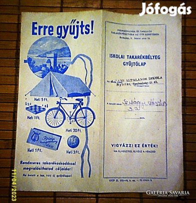 Iskolai takarékbetét gyűjtőlap (1960-as évek)