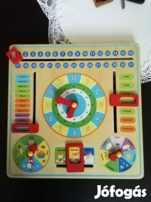 Ismeretfejlesztő fából készült, gyerek óra, vadonatúj