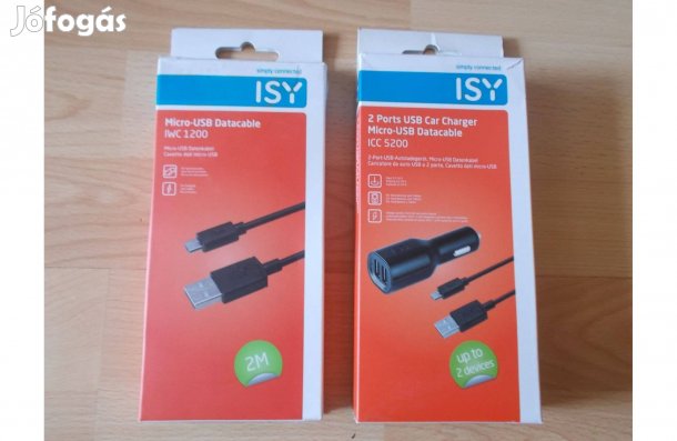 Isy autós USB töltő kábelekkel két portos