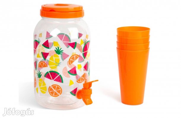 Italadagoló csappal Műanyag hordozható kerti limonádé 3,8l +4 db pohár