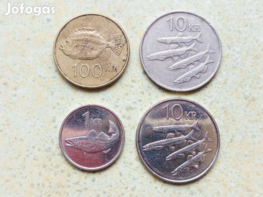 Izland 4 db Különböző Érme 1 10 100 Korona 1987-2011