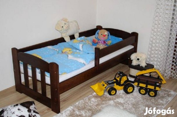 JAS Új Borovi Fenyőfa Ágykeret Gyerek Kiságy Heverő Leesés Gátlóval