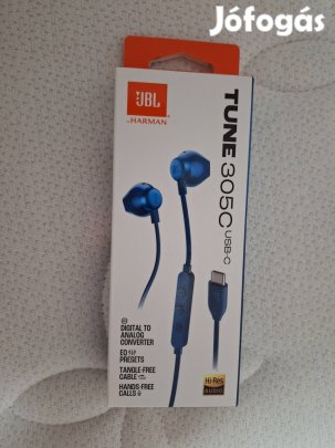 JBL Tune 305c usb-c vezetékes usb-s kék színű fülhallgató. 