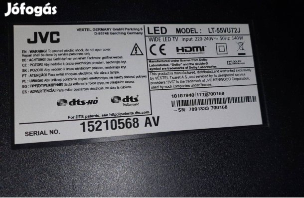 JVC LT-55VU72J LED tv törött alkatrésznek mainboard elkelt 17IPS72