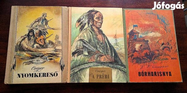 J. F. Cooper kötetek 3 db. ikonikus indiánkönyv