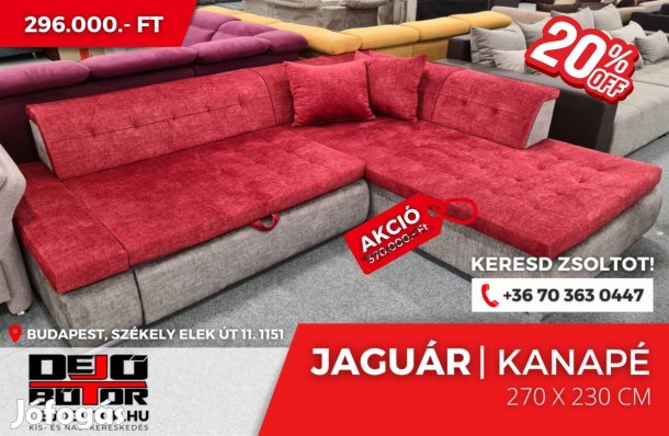 Jaguár sarok kanapé bútor ülőgarnitúra 270x230 cm bordó ágyazható