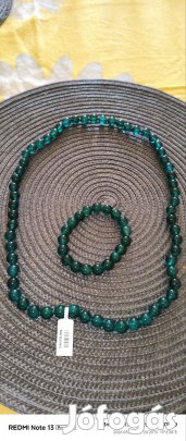 Jaipuri /India / achát vagy jáde zöld ékszerszett ritkaság .Utánvét 