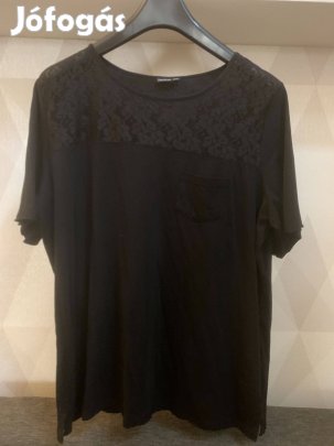 Jamina fekete csipkés elejű pamut póló 46/48