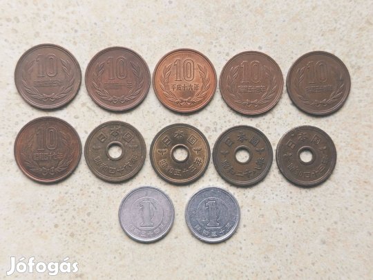 Japán 12 db Különböző Érme 1 5 10 Jen Yen