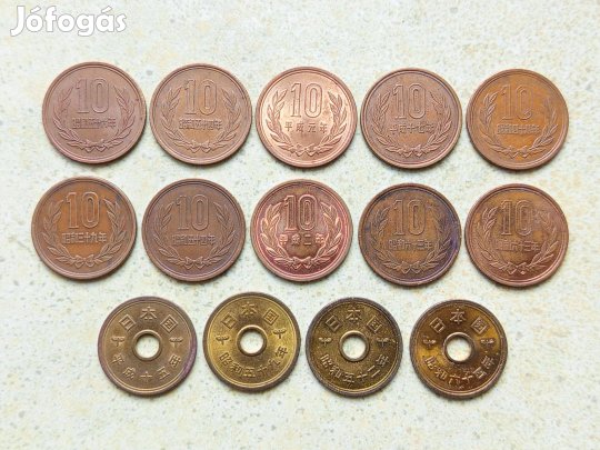 Japán 14 db Különböző Érme 5 10 Sen