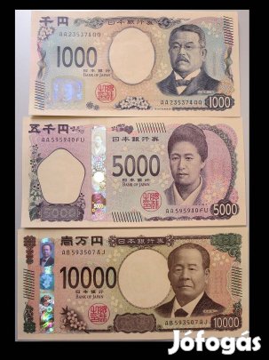Japán forgalmi bankjegyek banktiszta, hajtatlan állapotban (3 db)