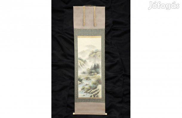 Japán kézzel festett kakejiku, Sansui tájkép selyem alapon (Showa-kor)