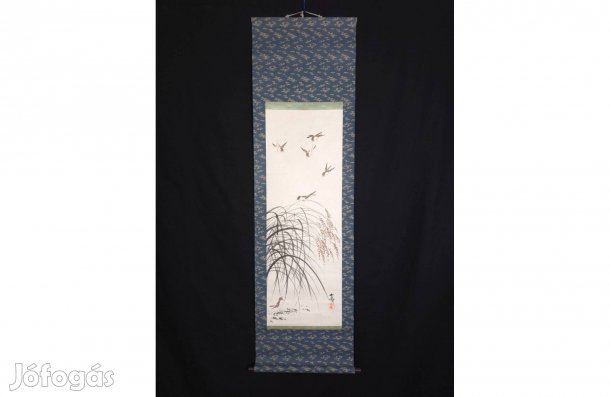 Japán kézzel festett kakejiku, kacho-ga stílus, selyem (Showa-kor)