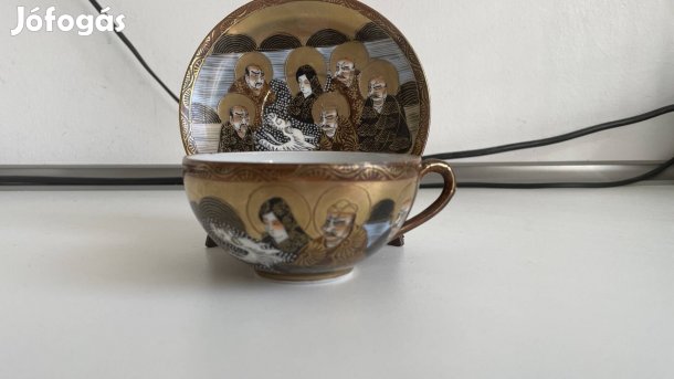 Japán porcelán csésze-alj szett - geisha + bibliai minta