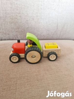 Játék fa traktor utánfutóval + rakomány